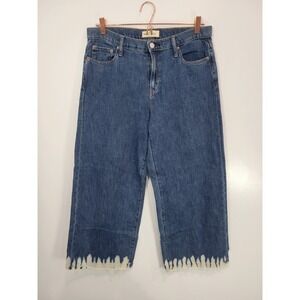 Gap Wide Leg Cropped‎ Jeans Women Bleach Dipped Distressed Hem Size 30